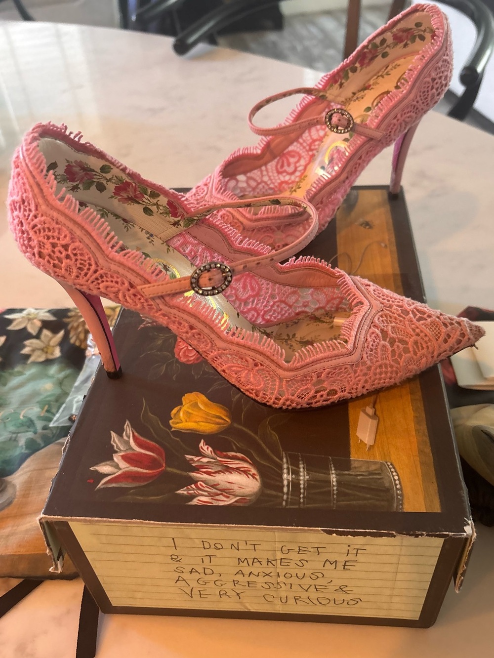 Gucci Pink Lace 050 Virginia Pump size 37